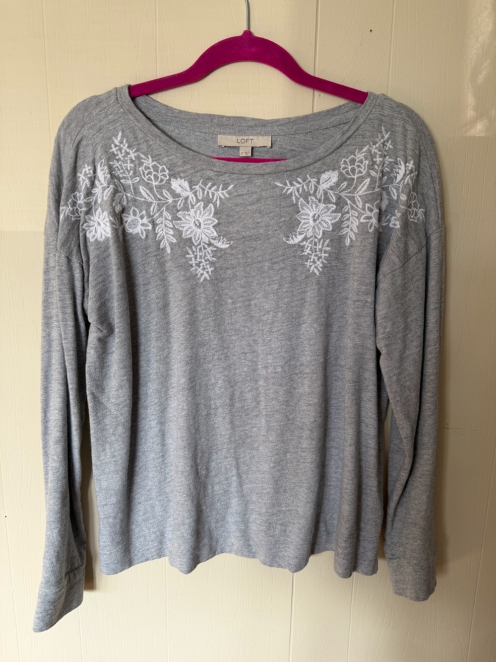 LOFT Gray Embroidered Sweater